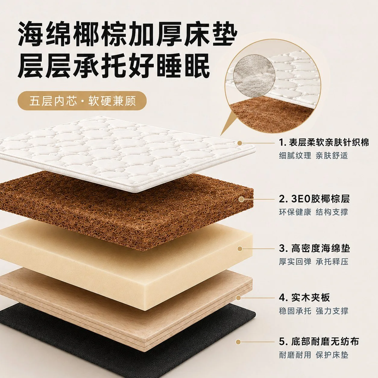 C 款详情床垫复合结构与材质层级图
