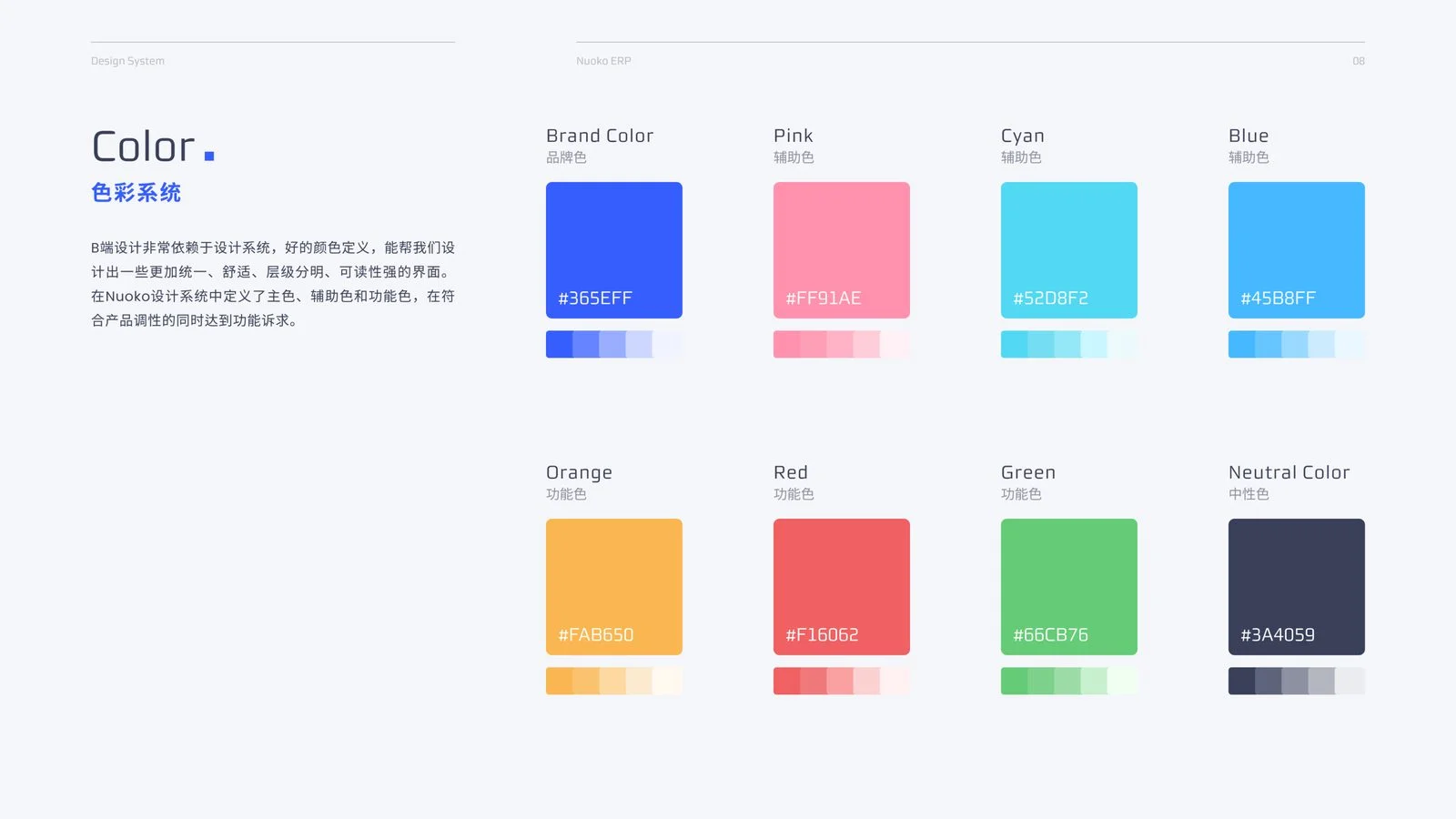 Nuoko ERP 色彩系统，主色辅助色功能色